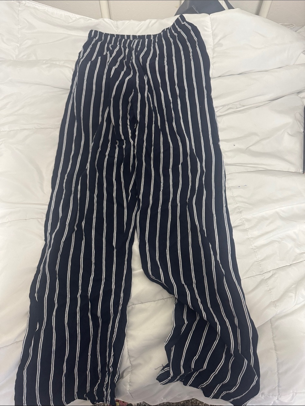 Brandy Melville Navy and White Vertical Stripe Joggers